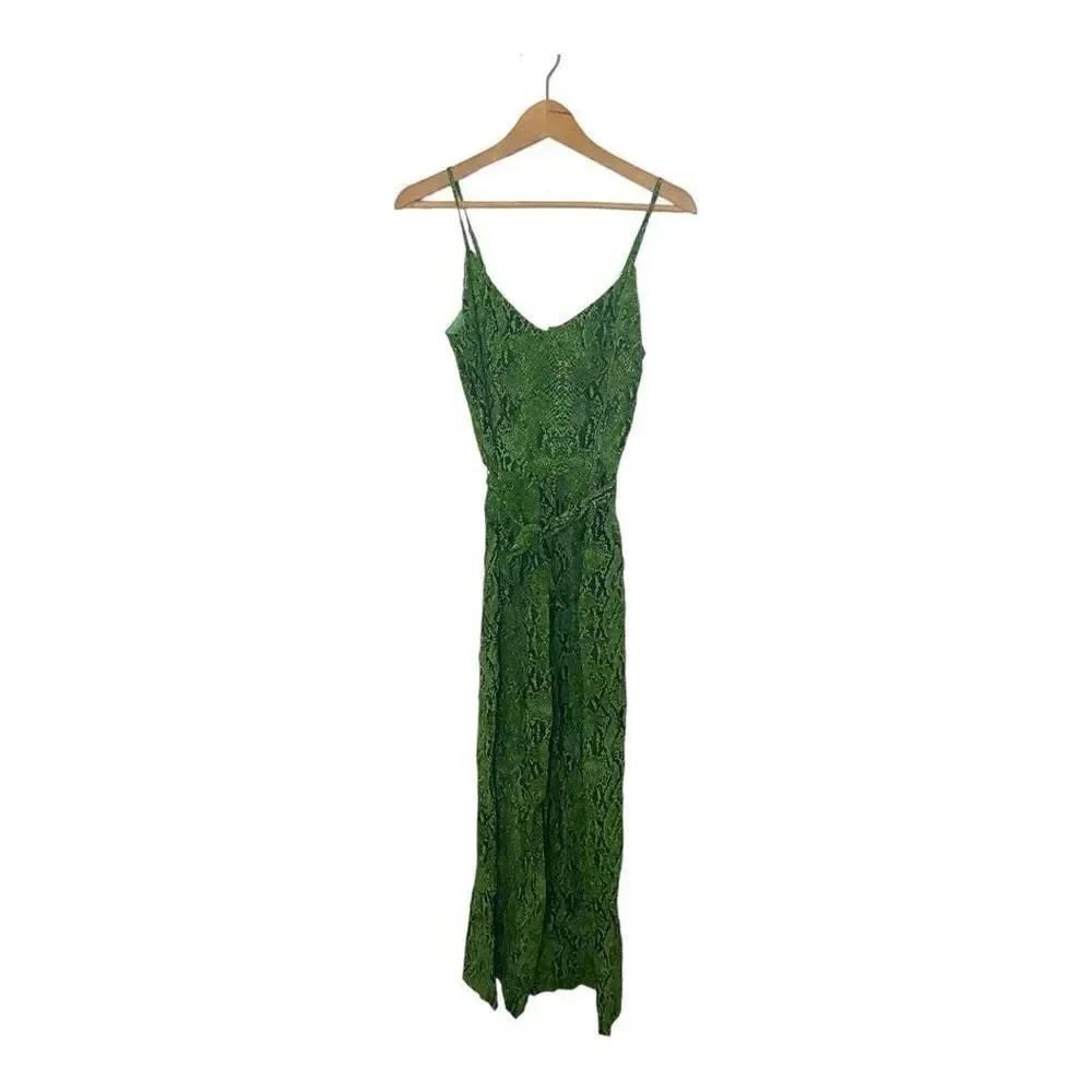 L’Agence Jaelyn Green Silk Animal Print Cropped Wide Leg Jumpsuit Size 2
